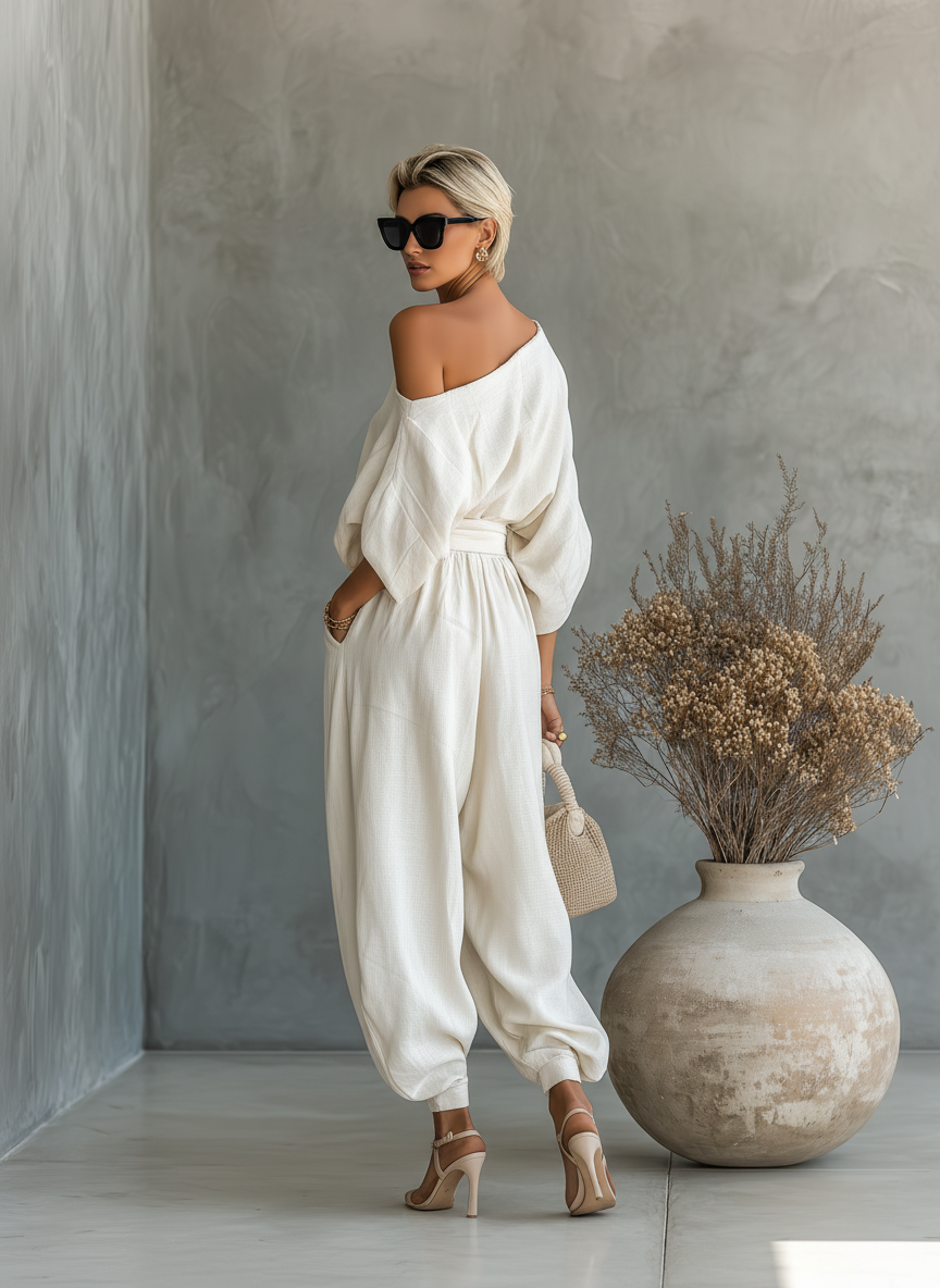 Lisa | Weiches Off-Shoulder-Top und Set mit schmal zulaufender Hose