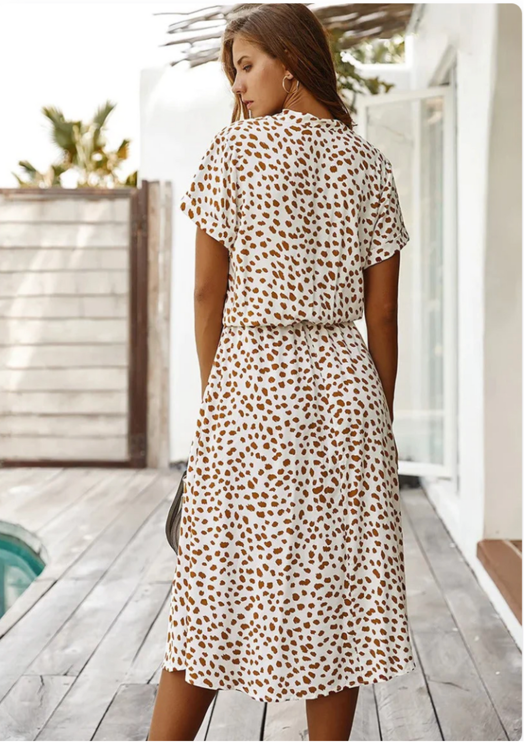 Sienna | Damen Midi-Kleid mit Knopfleiste und gepunktetem Muster