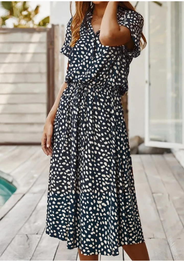 Sienna | Damen Midi-Kleid mit Knopfleiste und gepunktetem Muster