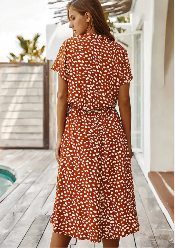 Sienna | Damen Midi-Kleid mit Knopfleiste und gepunktetem Muster
