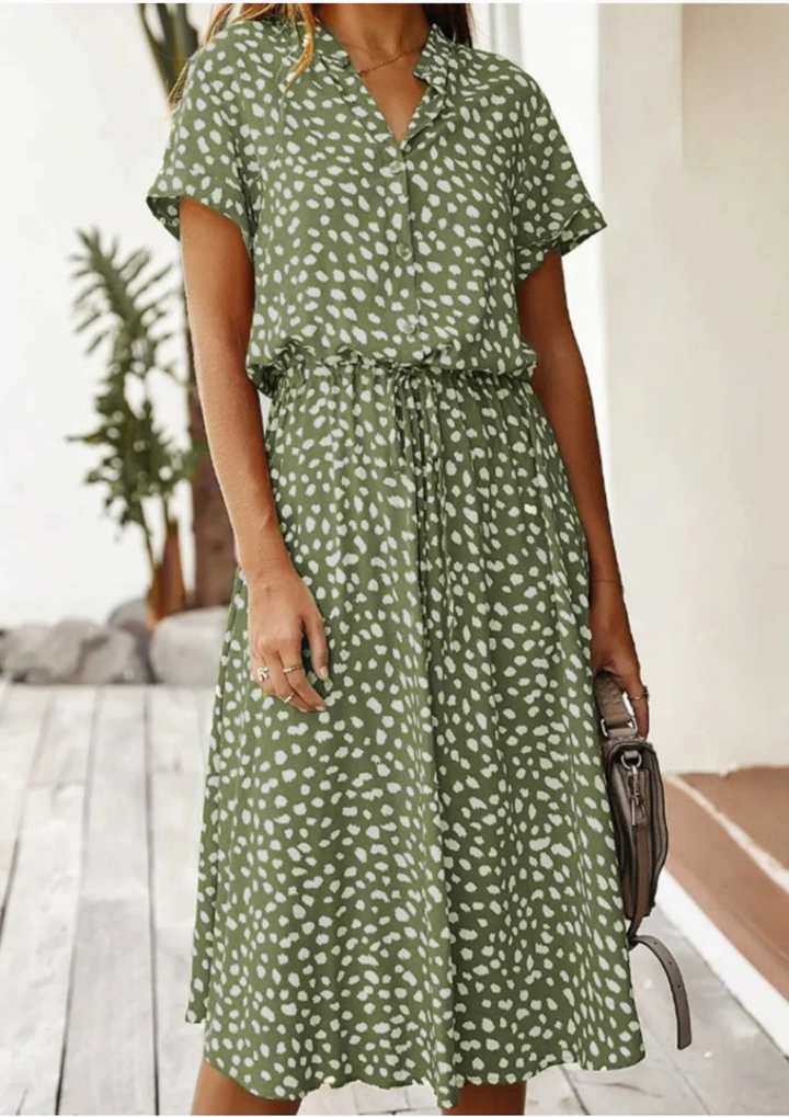 Sienna | Damen Midi-Kleid mit Knopfleiste und gepunktetem Muster