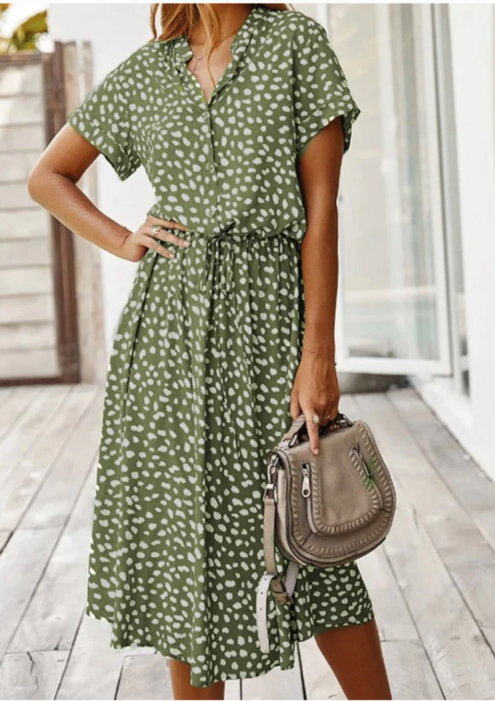 Sienna | Damen Midi-Kleid mit Knopfleiste und gepunktetem Muster