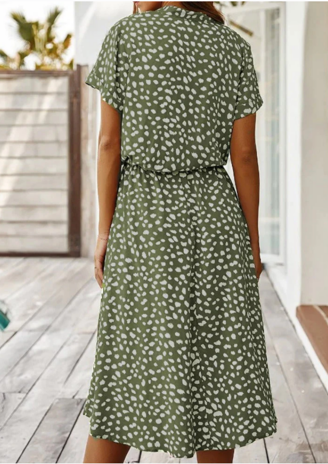 Sienna | Damen Midi-Kleid mit Knopfleiste und gepunktetem Muster