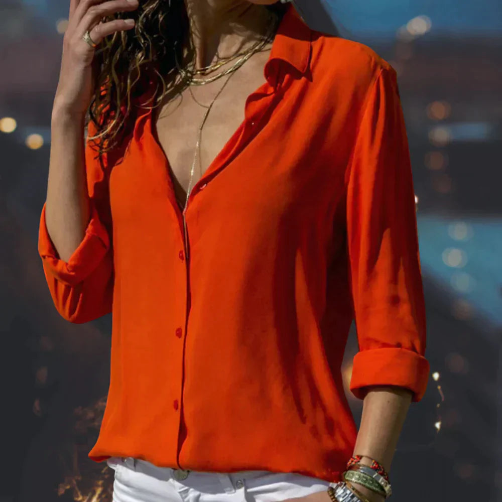 Stella | Camicia da donna in raso con bottoni, maniche lunghe