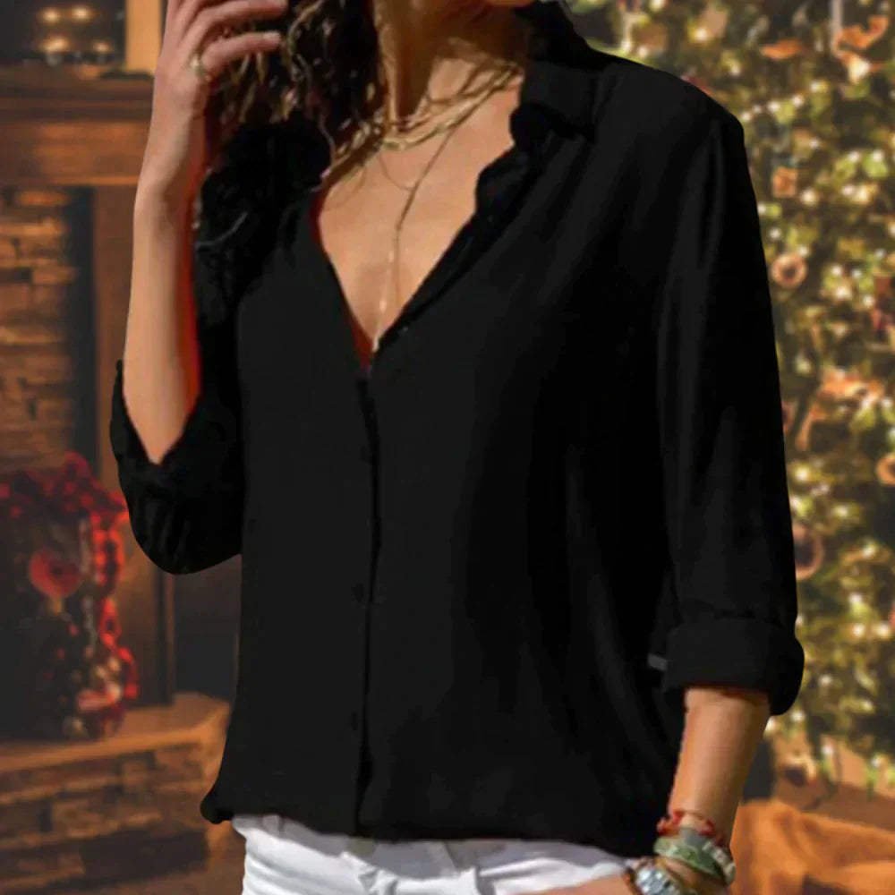Stella | Camicia da donna in raso con bottoni, maniche lunghe