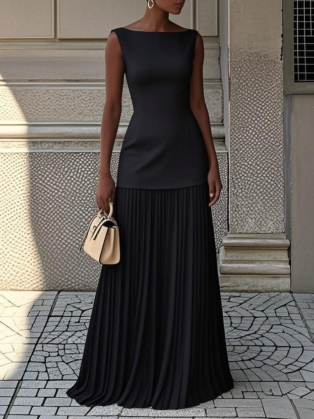 Pleated Maxi Dress for Women - Sleeveless Evening Gown