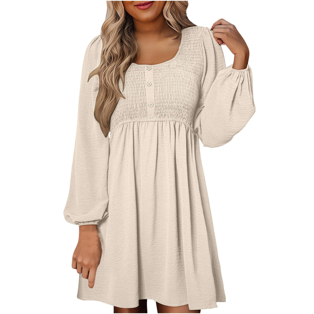 Otoño | Vestido corto de manga larga para mujer con cintura imperio fruncida