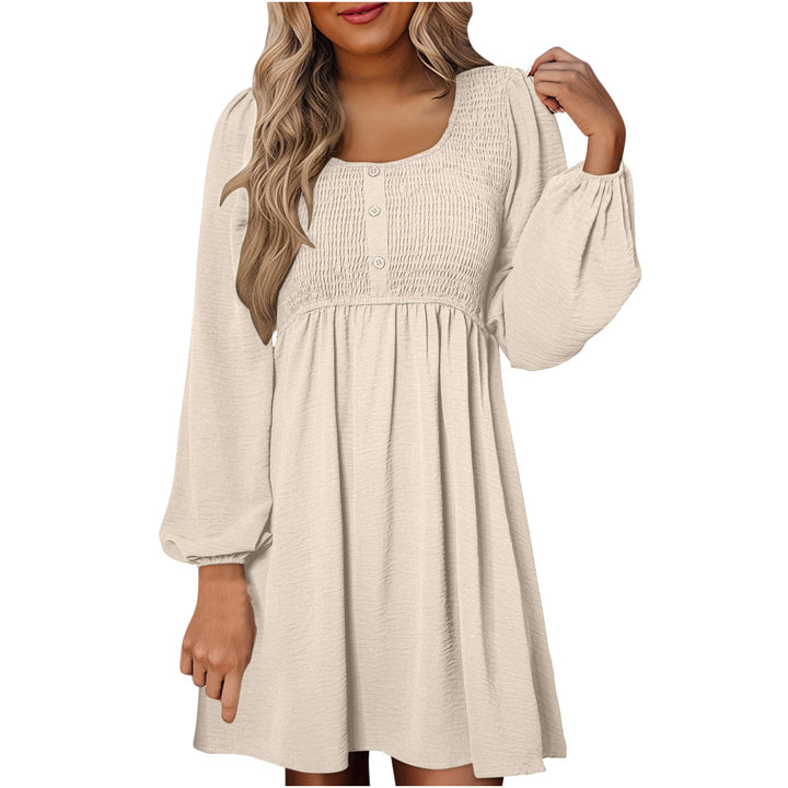 Otoño | Vestido corto de manga larga para mujer con cintura imperio fruncida