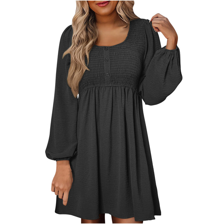 Otoño | Vestido corto de manga larga para mujer con cintura imperio fruncida
