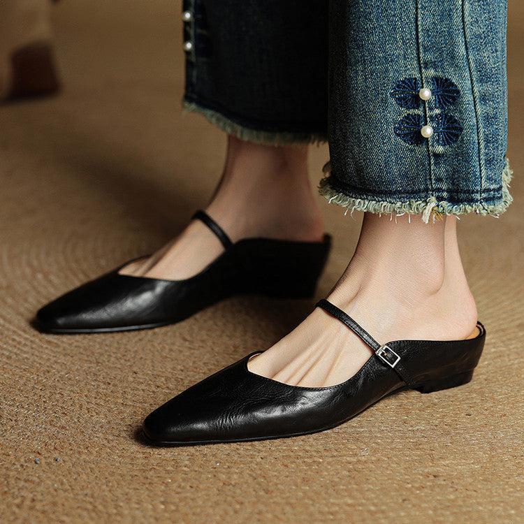 Mules de cuero genuino Thea