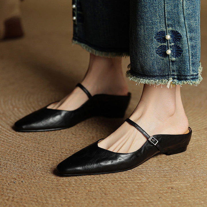 Mules de cuero genuino Thea