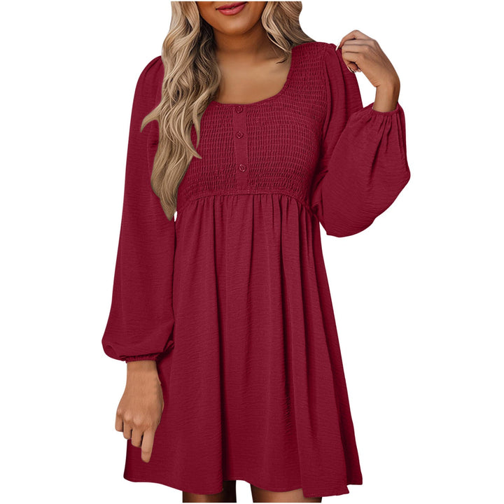 Otoño | Vestido corto de manga larga para mujer con cintura imperio fruncida