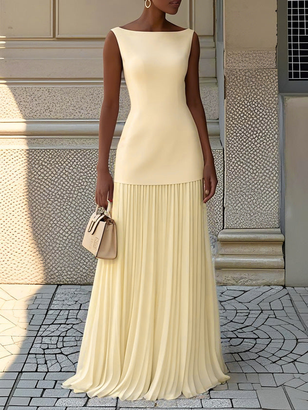 Pleated Maxi Dress for Women - Sleeveless Evening Gown