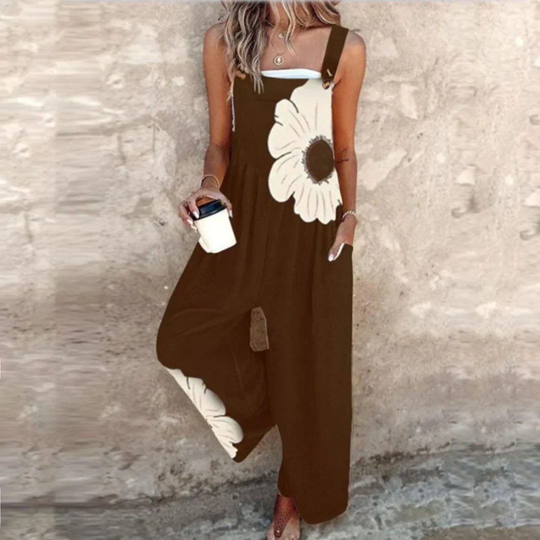 Women's Printed Overalls - Tapered Leg Jumpsuit with Stretch
