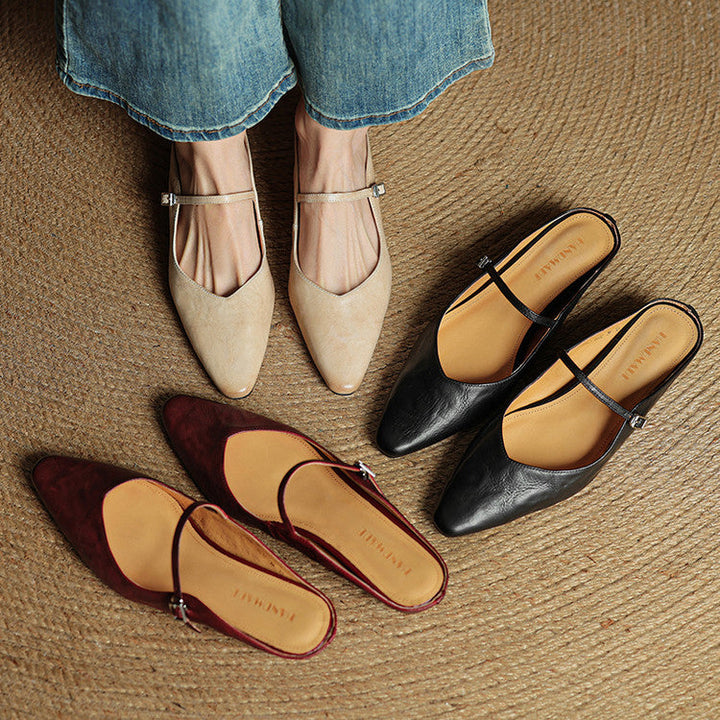 Mules de cuero genuino Thea