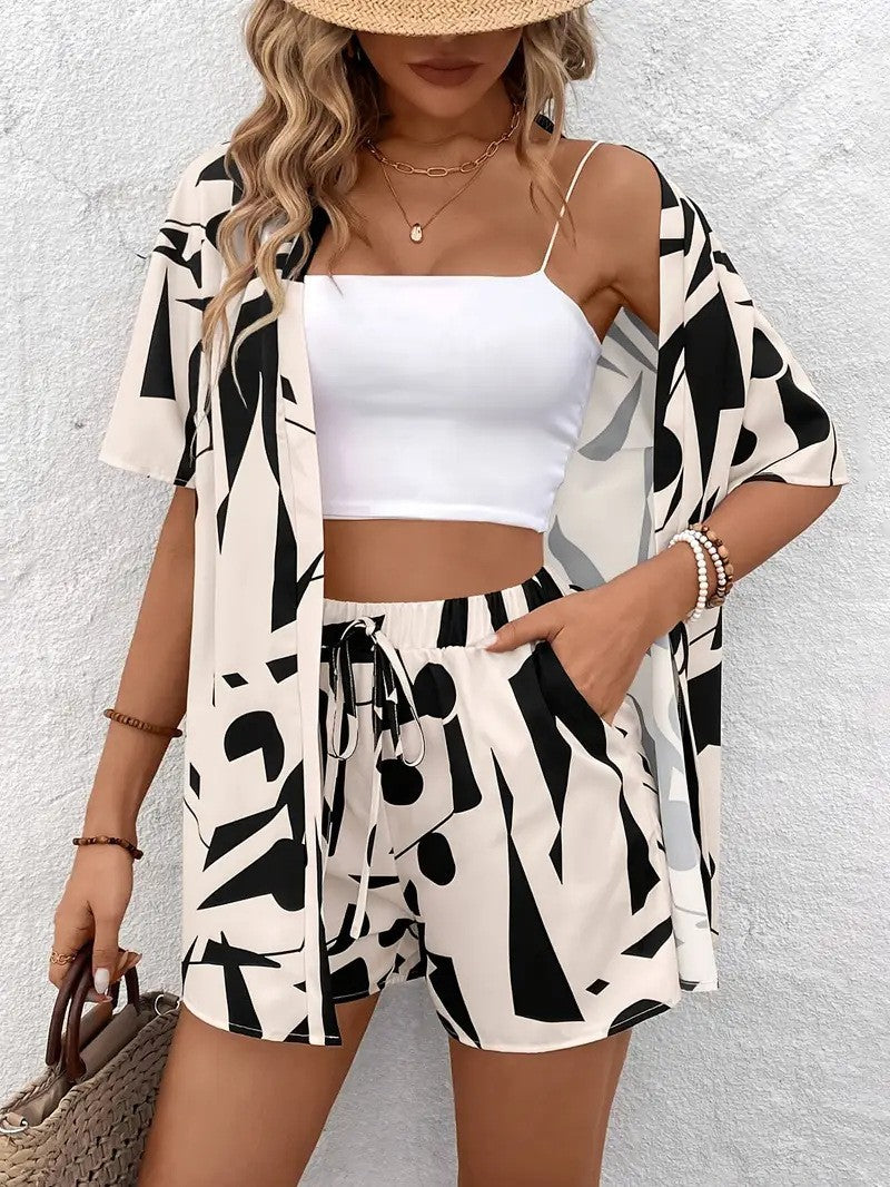 Clea | Conjunto de dos piezas para mujer: cárdigan kimono floral y shorts