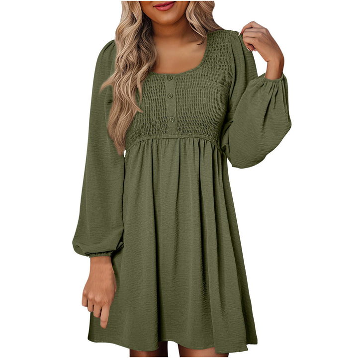 Otoño | Vestido corto de manga larga para mujer con cintura imperio fruncida