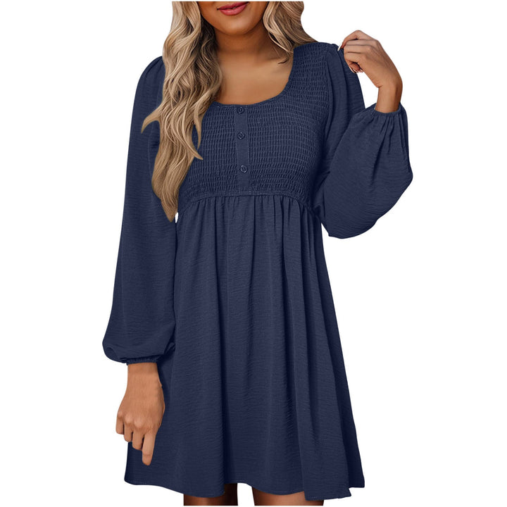 Otoño | Vestido corto de manga larga para mujer con cintura imperio fruncida