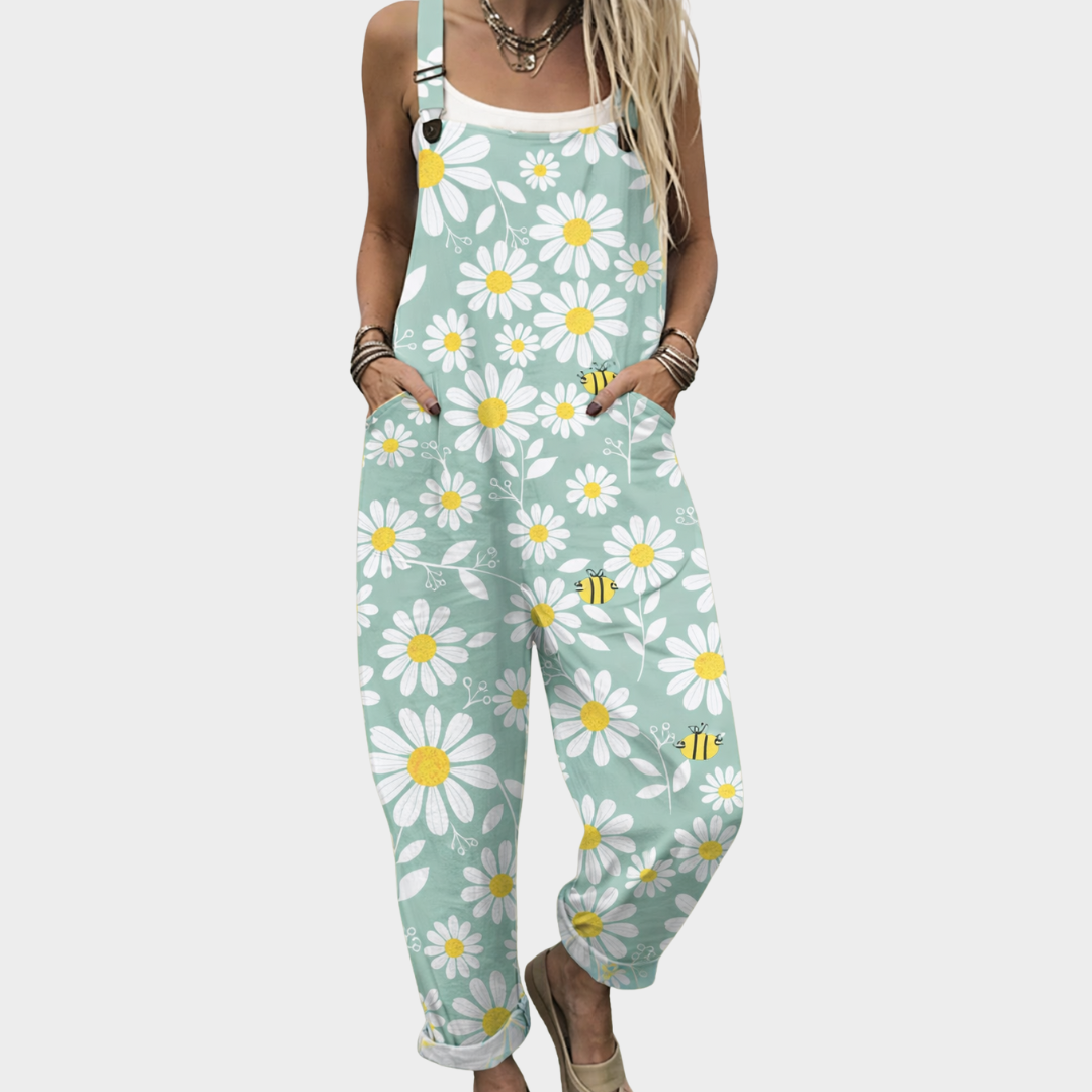 Printed Jumpsuit for Women - Casual Overalls with Adjustable Straps