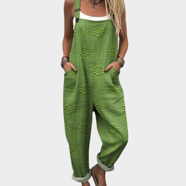 Women's Printed Jumpsuit - Tapered Leg Overalls with Stretch