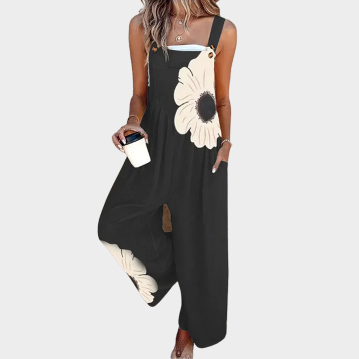 Women's Printed Overalls - Tapered Leg Jumpsuit with Stretch