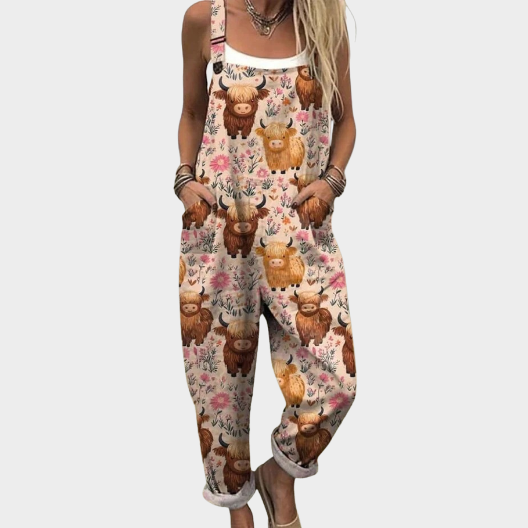 Women's Printed Jumpsuit - Relaxed Fit Overalls with Pockets