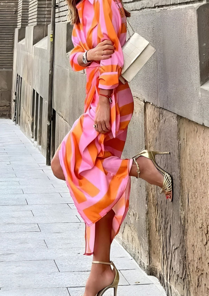 Olivia – Vestido camisero estampado con cinturón ceñido a la cintura