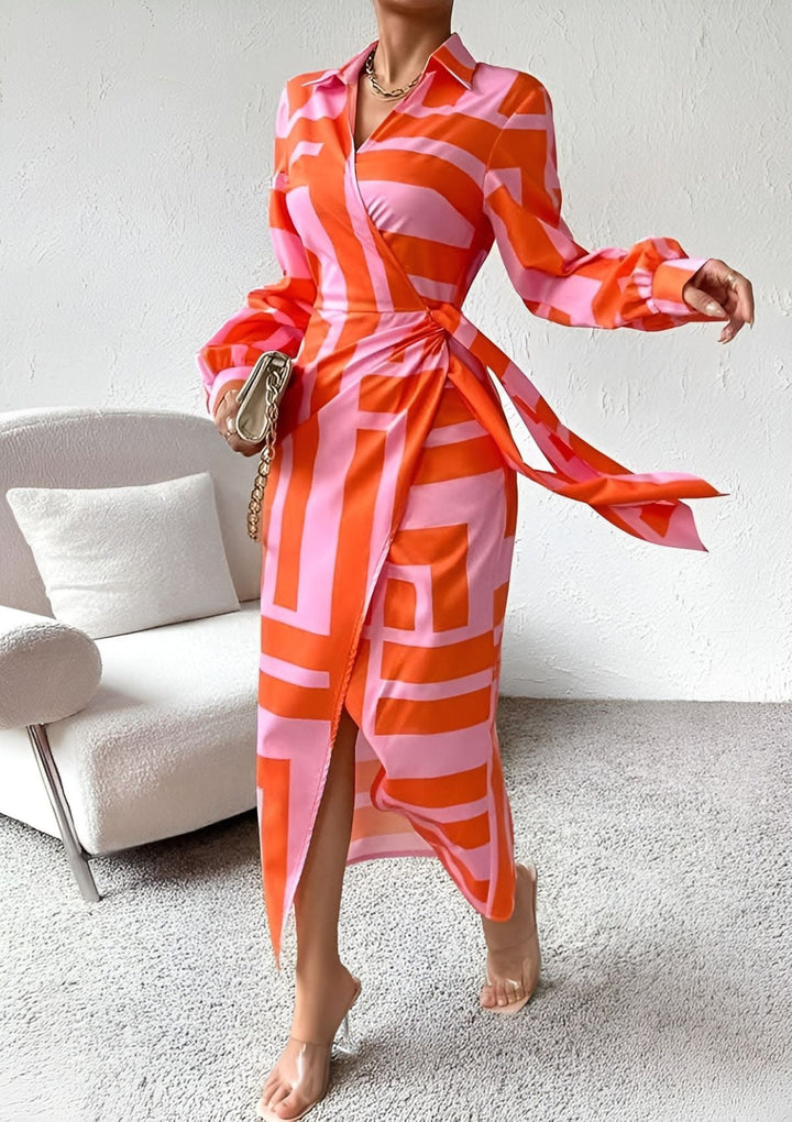 Olivia – Vestido camisero estampado con cinturón ceñido a la cintura