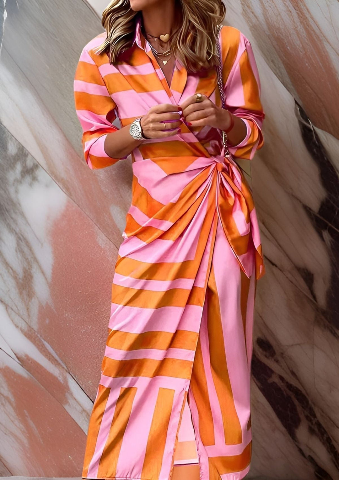 Olivia – Vestido camisero estampado con cinturón ceñido a la cintura