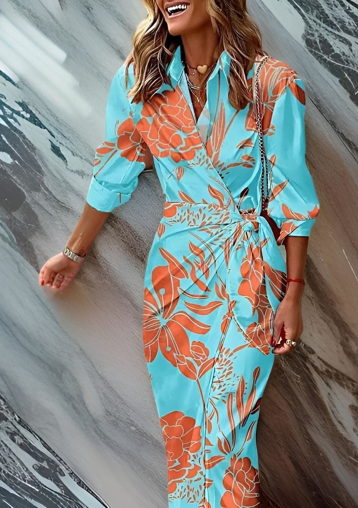 Olivia – Vestido camisero estampado con cinturón ceñido a la cintura