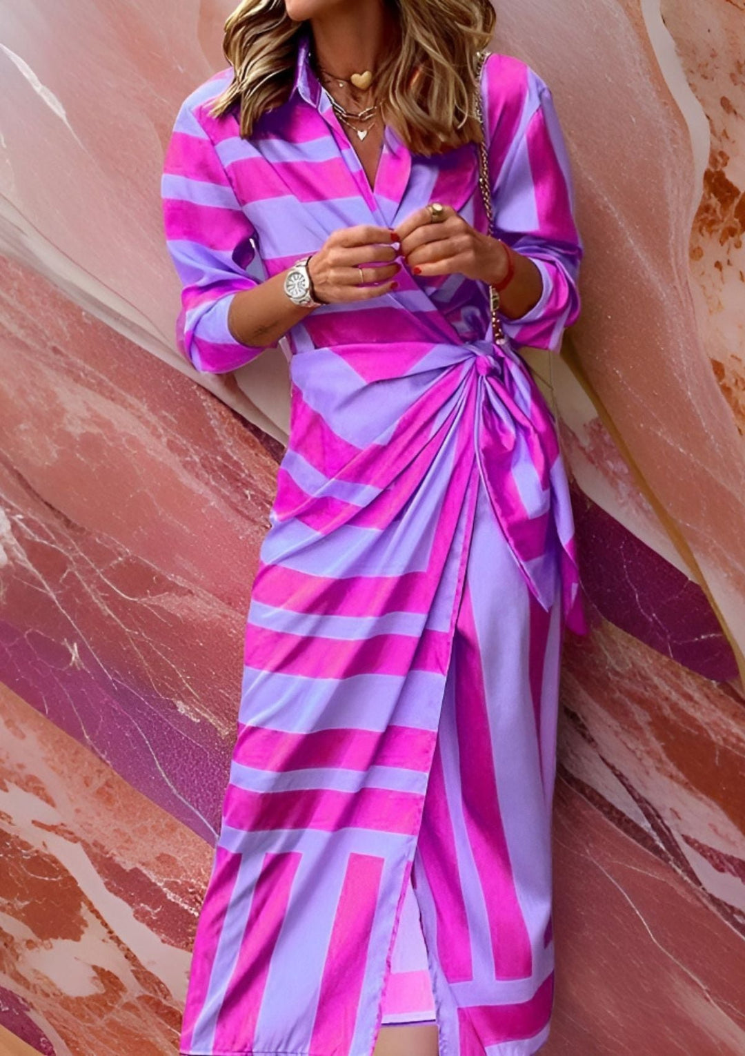 Olivia – Vestido camisero estampado con cinturón ceñido a la cintura