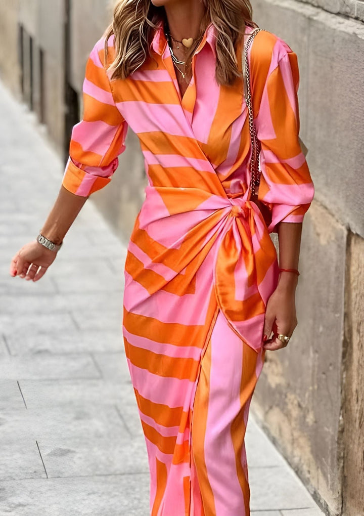 Olivia – Vestido camisero estampado con cinturón ceñido a la cintura