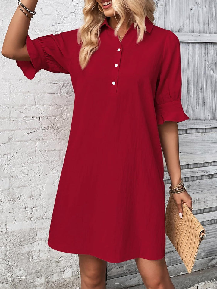 Harper | Vestido Camisa Feminino com Botões, Manga 3/4, Comprimento até o Joelho
