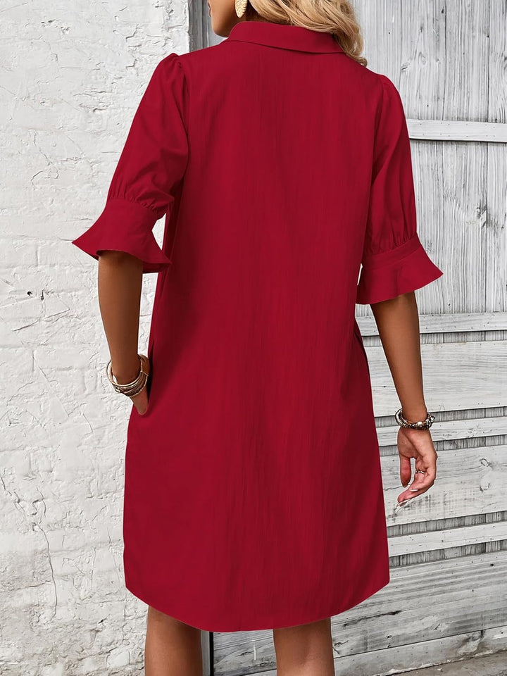 Harper | Vestido Camisa Feminino com Botões, Manga 3/4, Comprimento até o Joelho