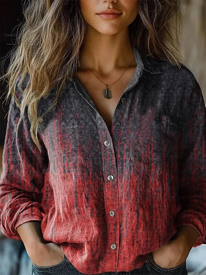 Autunno | Camicia da donna vintage a maniche lunghe con stampa floreale e bottoni