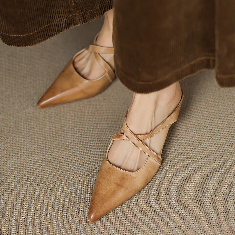 Mules de cuero genuino Helene