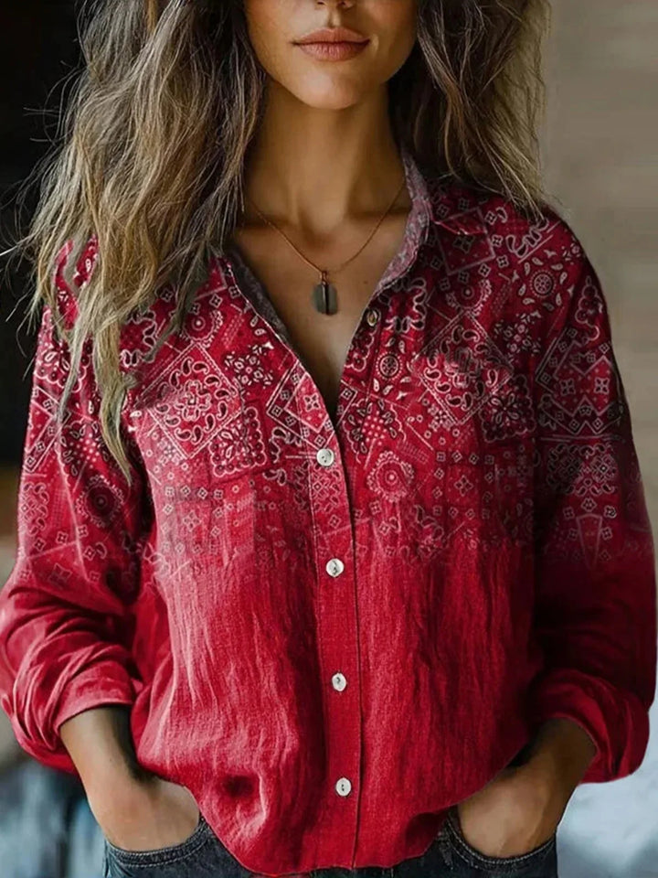 Autunno | Camicia da donna vintage a maniche lunghe con stampa floreale e bottoni