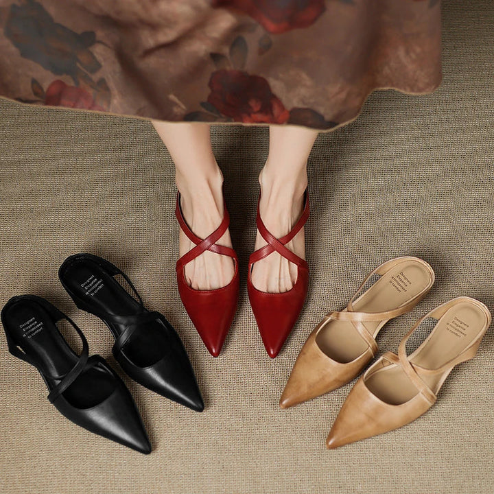 Mules de cuero genuino Helene