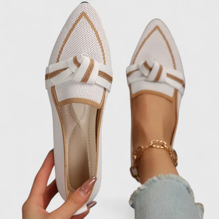 Nova | Mocassins femininos slip-on de bico fino com detalhe de nó