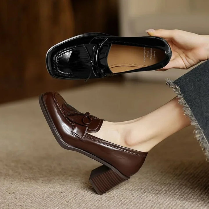 Vivienne | Décolleté da donna con nappine, mocassino, tacco a blocco, punta tonda