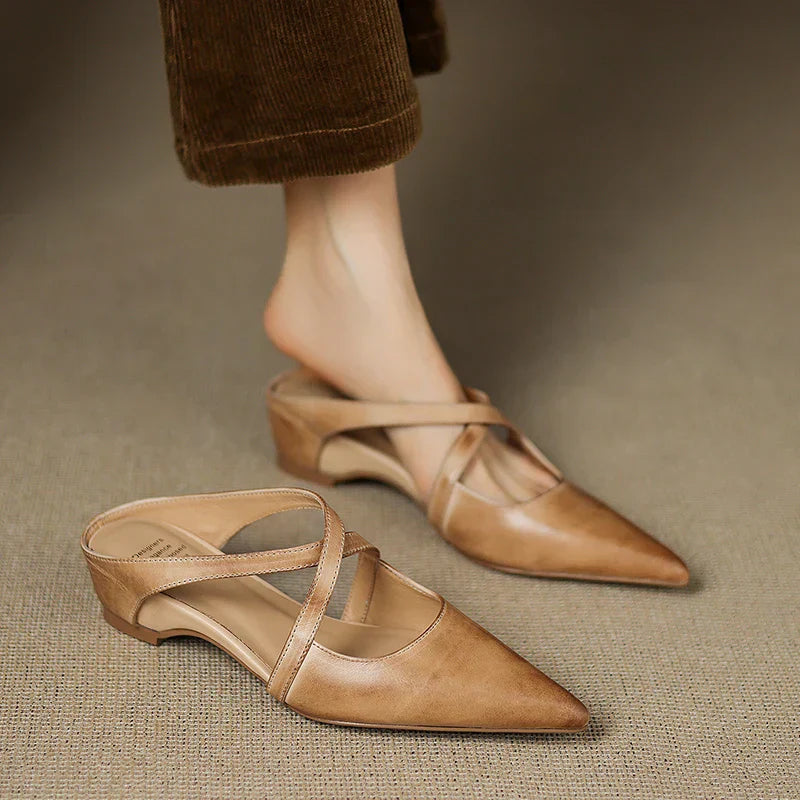 Mules de cuero genuino Helene