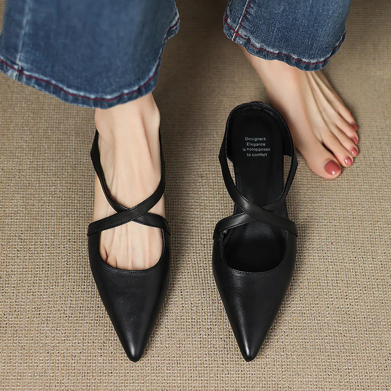 Mules de cuero genuino Helene
