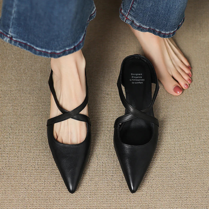 Mules de cuero genuino Helene