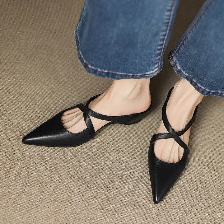 Mules de cuero genuino Helene