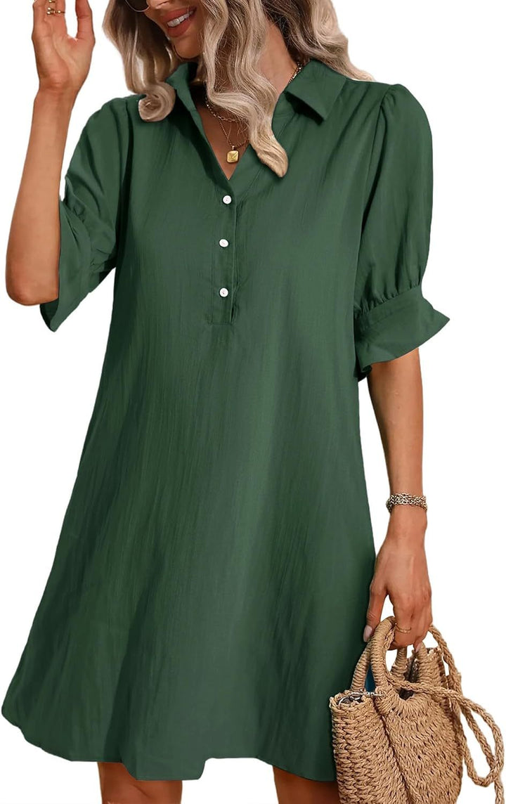 Harper | Vestido Camisa Feminino com Botões, Manga 3/4, Comprimento até o Joelho