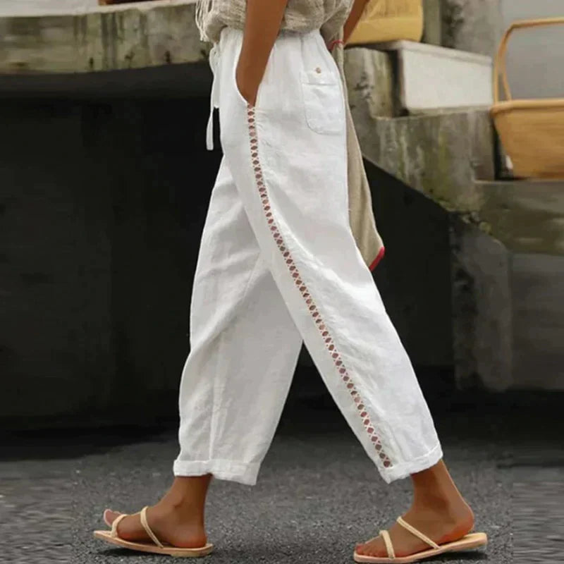 Abby | Pantalones de mujer de cintura alta con pierna estrecha y raya lateral