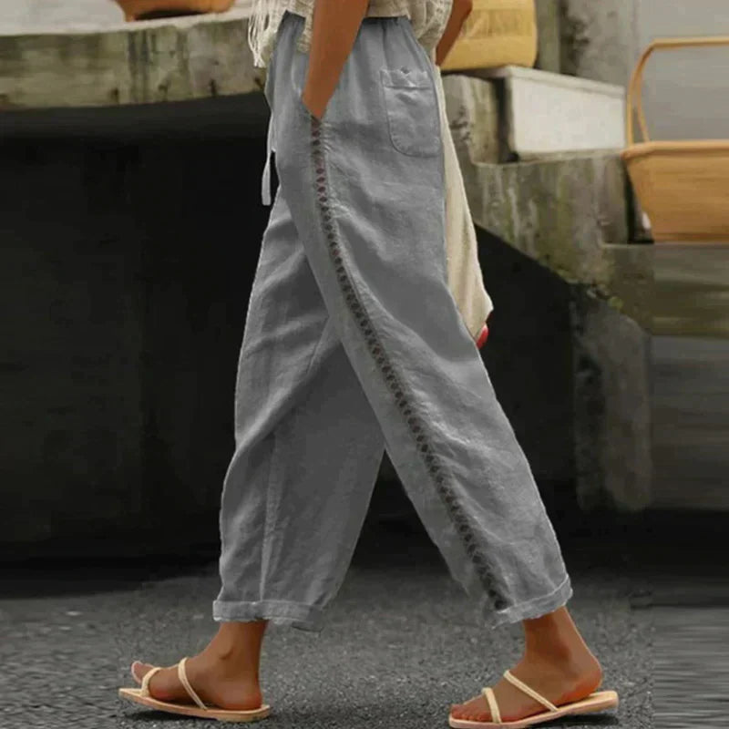 Abby | Pantalones de mujer de cintura alta con pierna estrecha y raya lateral