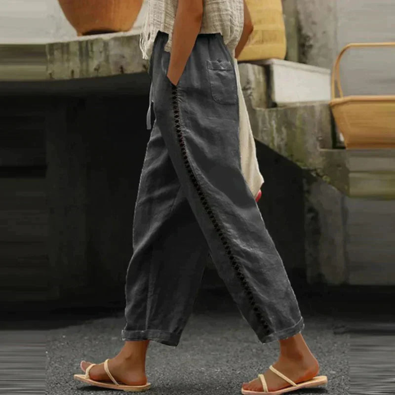 Abby | Pantalones de mujer de cintura alta con pierna estrecha y raya lateral