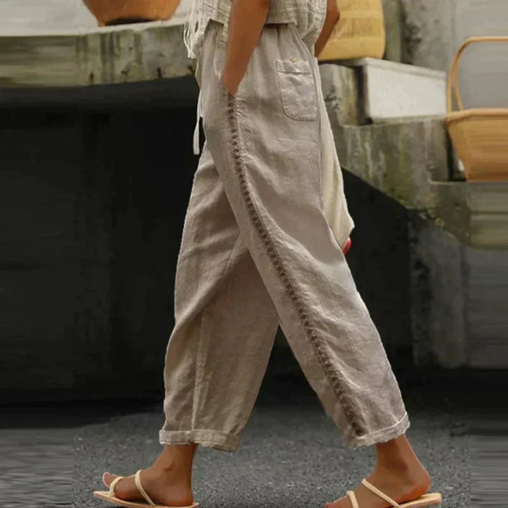 Abby | Pantalones de mujer de cintura alta con pierna estrecha y raya lateral