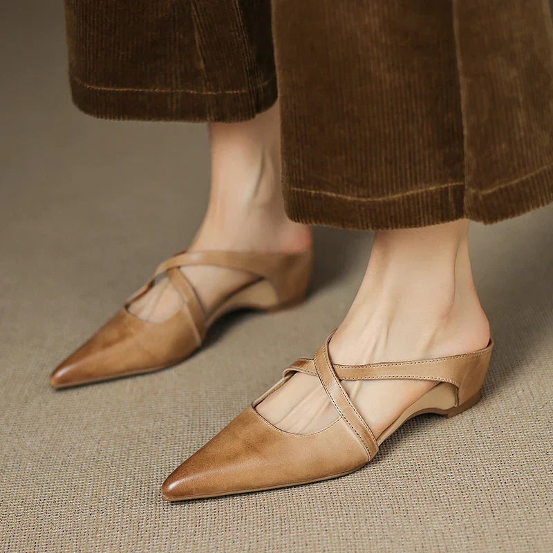 Mules de cuero genuino Helene